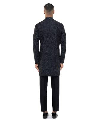 Black embroidered silk sherwani set 4
