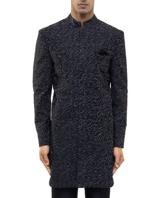 Black embroidered silk sherwani set 5