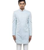 Blue embroidered silk sherwani set