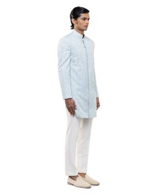 Blue embroidered silk sherwani set 3