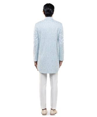 Blue embroidered silk sherwani set 4