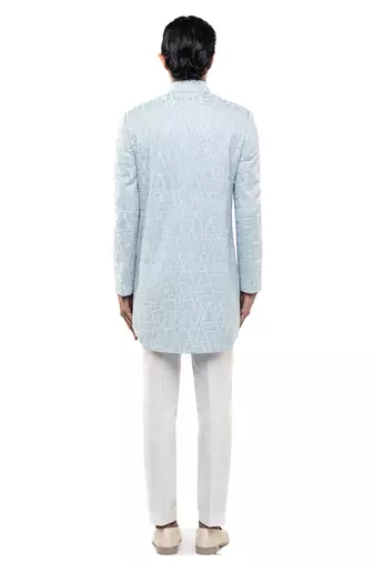 Blue embroidered silk sherwani set