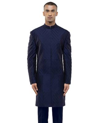 Blue embroidered silk sherwani set 1