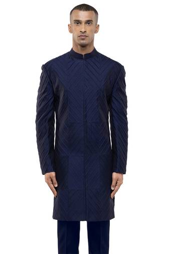 Blue embroidered silk sherwani set