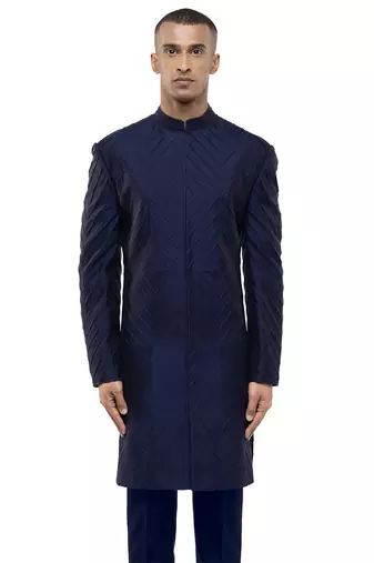 Blue embroidered silk sherwani set