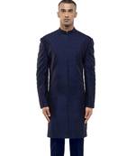 Blue embroidered silk sherwani set