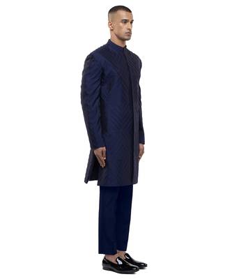 Blue embroidered silk sherwani set 3