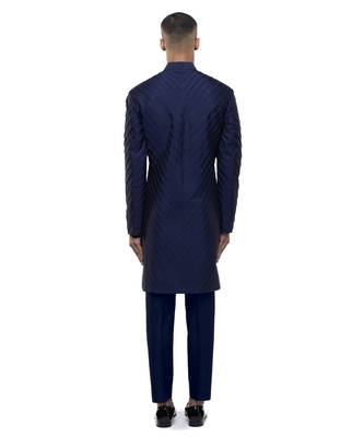 Blue embroidered silk sherwani set 4