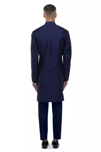 Blue embroidered silk sherwani set
