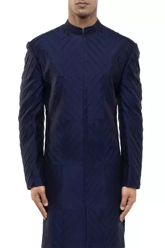 Blue embroidered silk sherwani set