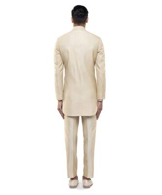Beige embroidered silk sherwani set 4