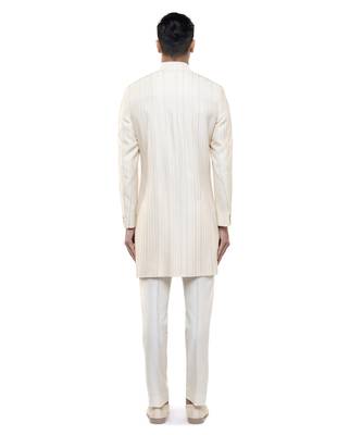 White embroidered silk sherwani set 4