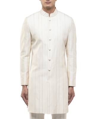 White embroidered silk sherwani set 5