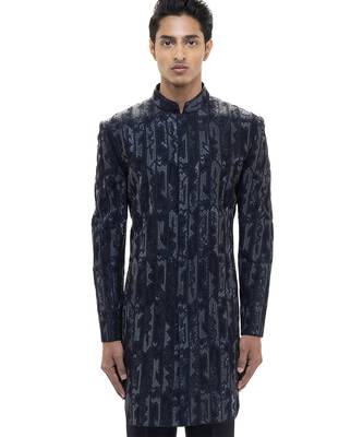 Blue embroidered silk sherwani set 1