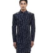 Blue embroidered silk sherwani set