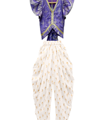 woven half sleeves embellished top with dhoti-purple & white