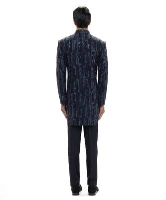 Blue embroidered silk sherwani set 3