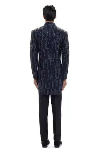Blue embroidered silk sherwani set