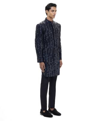 Blue embroidered silk sherwani set 4