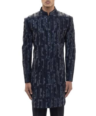Blue embroidered silk sherwani set 5