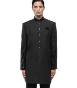 Green embroidered woolen blends sherwani set