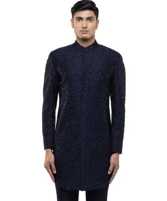 Blue embroidered silk sherwani set 1