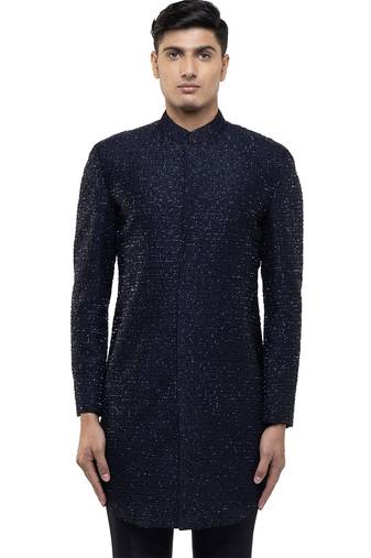 Blue embroidered silk sherwani set