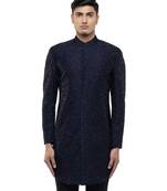 Blue embroidered silk sherwani set