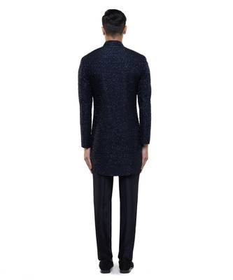 Blue embroidered silk sherwani set 3