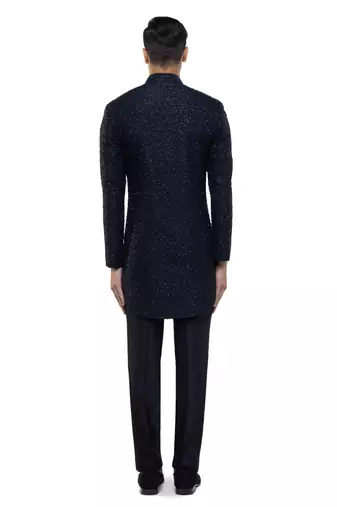 Blue embroidered silk sherwani set