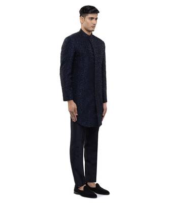 Blue embroidered silk sherwani set 4