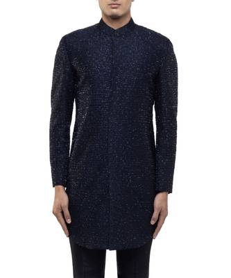 Blue embroidered silk sherwani set 5