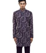 Purple embroidered silk sherwani set