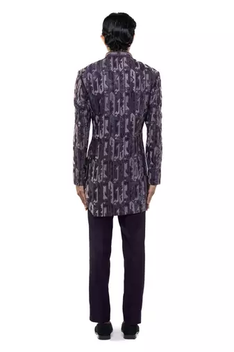 Purple embroidered silk sherwani set