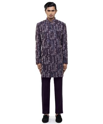 Purple embroidered silk sherwani set 3