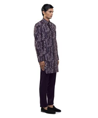 Purple embroidered silk sherwani set 4