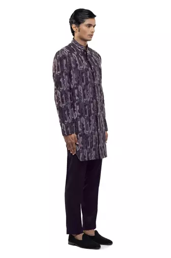 Purple embroidered silk sherwani set