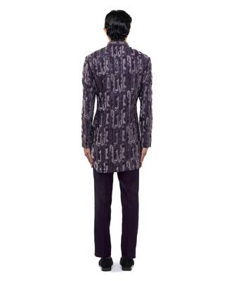 Purple embroidered silk sherwani set 5