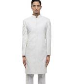 White embroidered silk sherwani set