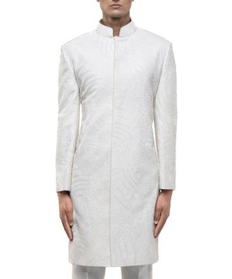 White embroidered silk sherwani set 2