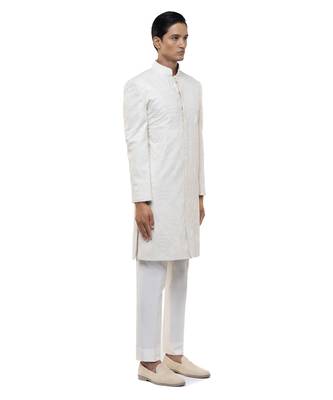 White embroidered silk sherwani set 3