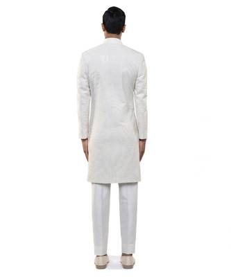 White embroidered silk sherwani set 4