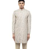 Beige embroidered silk sherwani set