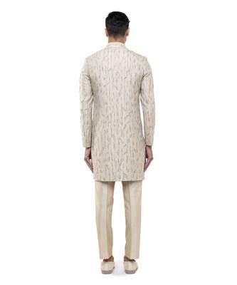 Beige embroidered silk sherwani set 4