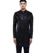 Black embroidered silk sherwani set