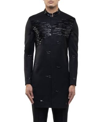 Black embroidered silk sherwani set 2