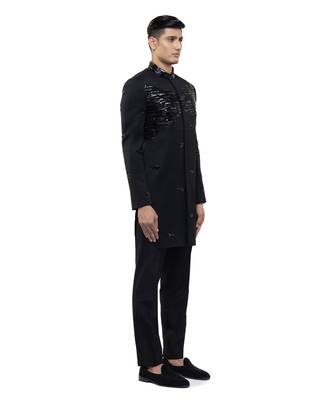 Black embroidered silk sherwani set 3