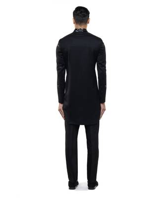 Black embroidered silk sherwani set 4