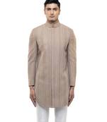 Beige embroidered cotton sherwani set