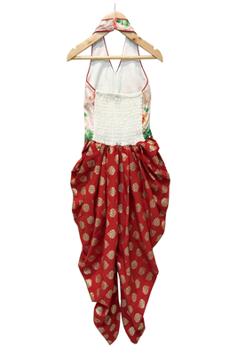 woven sleeveless printed jumpsuit-white & red 2